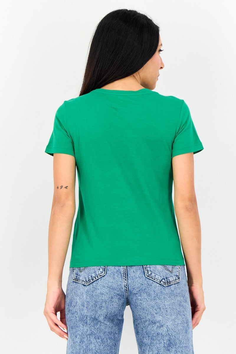 ONLY Women Crew Neck Short Sleeve Graphic T Shirt, Green - Image 3