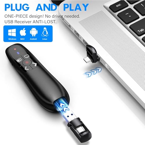 rts 2-in-1 Type C USB Wireless Laser Pointer Presenter for Presentation PPT Slide Changer Remote Clicker with Volume Control PowerPoint Clicker with for Google Slide Mac MacBook Laptop PC Computer - Image 2