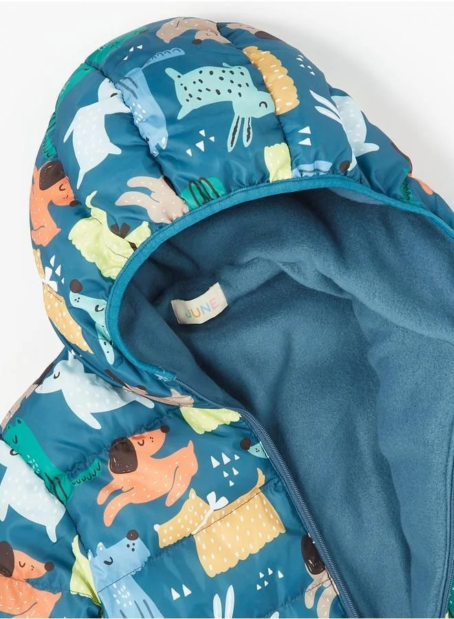 JUNE June Boy Dog Patterned Fleece Inside Coat Saxe