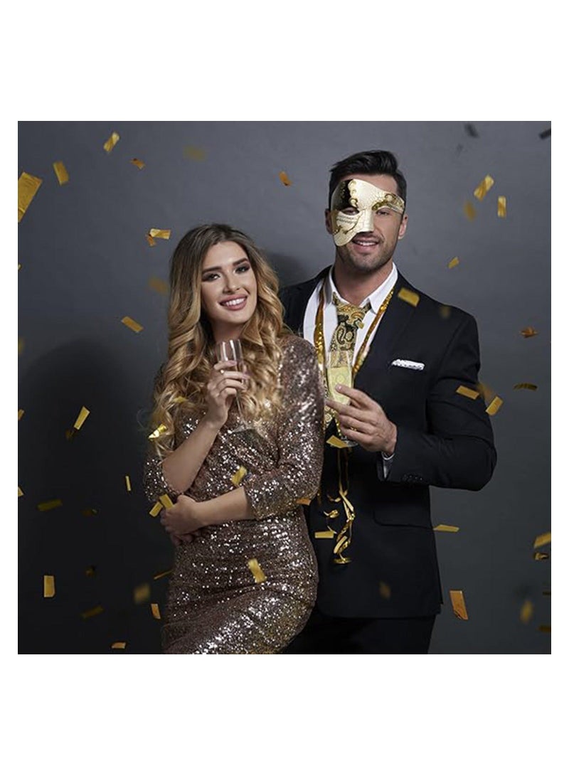 Mens Masquerade Mask Phantom of The Opera Mask and Silk Necktie Set Venetian Half Face Ball Mask for Costume Parties - Image 3