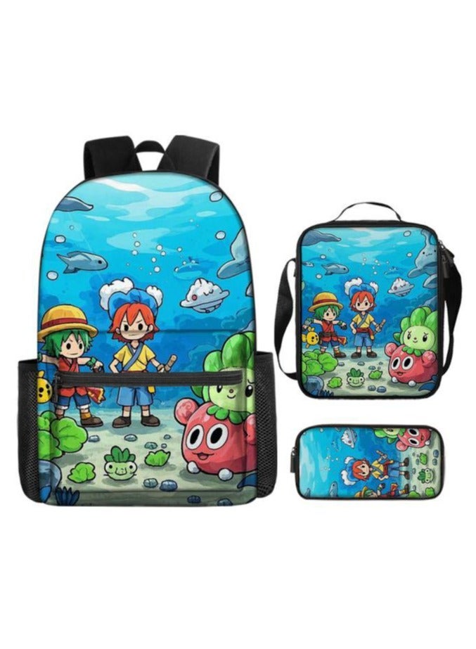 Cartoon three-piece schoolbag with zipper - 545  - Image 2