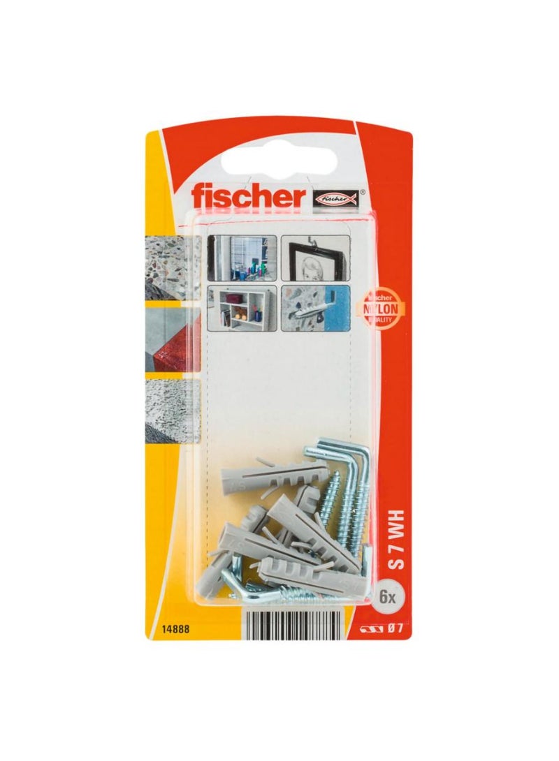 Fischer Expansion Plug W/ Angle Hook S7 Pack 6Pcs