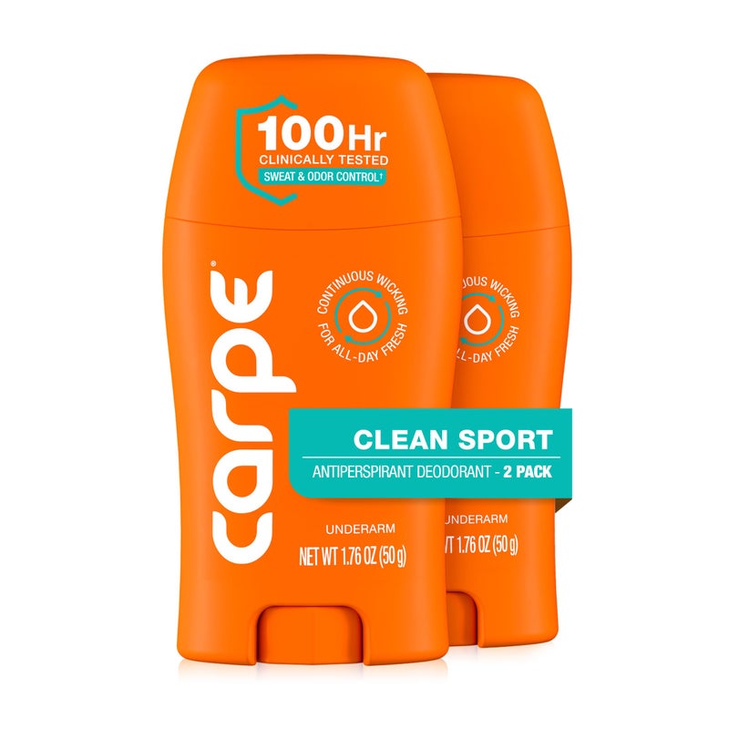 Carpe Underarm Deodorant Antiperspirant - Extra Strength Men's Antiperspirant with 100 Hour Sweat Control - Deodorant for Men - Helps Eliminate Odor - Clean Sport Scent - 2 Pack - Image 1