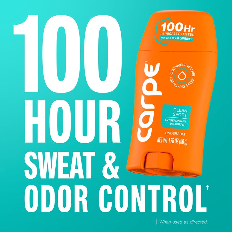 Carpe Underarm Deodorant Antiperspirant - Extra Strength Men's Antiperspirant with 100 Hour Sweat Control - Deodorant for Men - Helps Eliminate Odor - Clean Sport Scent - 2 Pack - Image 4