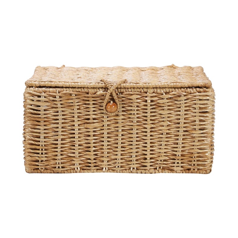 AKWAY Wicker Water Hyacinth Kauna grass Seagrass Storage Basket with Lids Rectangular Handwoven Wicker Organizer Baskets Desktop Storage Box Rattan Container Desk Basket Bins for Bathroom Office - Image 5