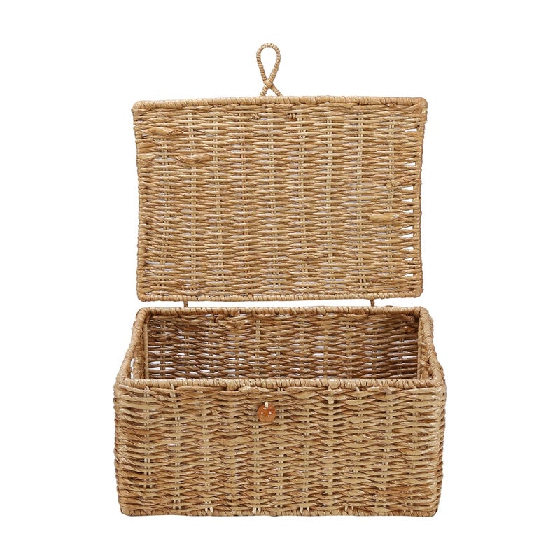 AKWAY Wicker Water Hyacinth Kauna grass Seagrass Storage Basket with Lids Rectangular Handwoven Wicker Organizer Baskets Desktop Storage Box Rattan Container Desk Basket Bins for Bathroom Office - Image 3
