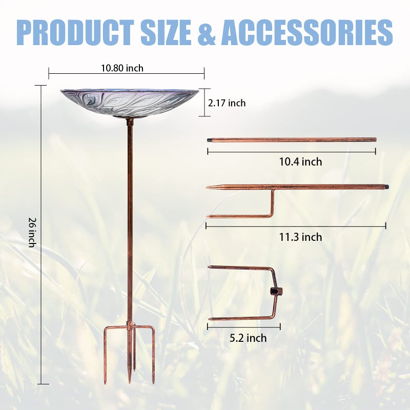 VCUTEKA Glass Bird Bath Outdoor BirdBath Garden Bird Feeder with Metal Stake - Image 4