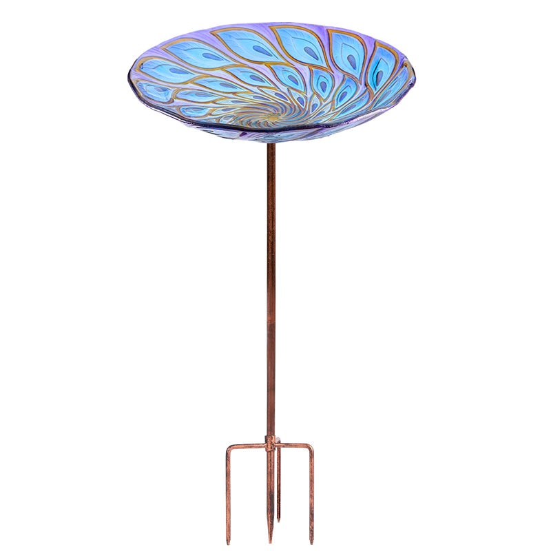 VCUTEKA Glass Bird Bath Outdoor BirdBath Garden Bird Feeder with Metal Stake - Image 1