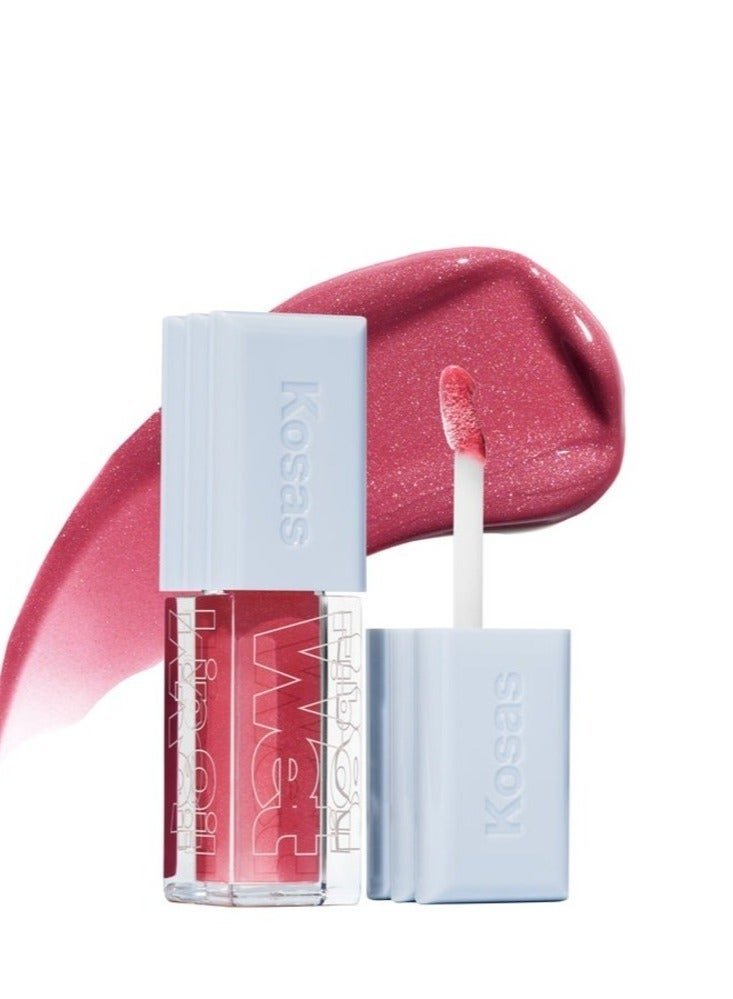 KOSAS Wet Lip Oil Plumping Peptide Lip Treatment Gloss,  Malibu - Surfy Pink 4.6ml - Hydrating, Nourishing, and Glossy Finish - Image 1