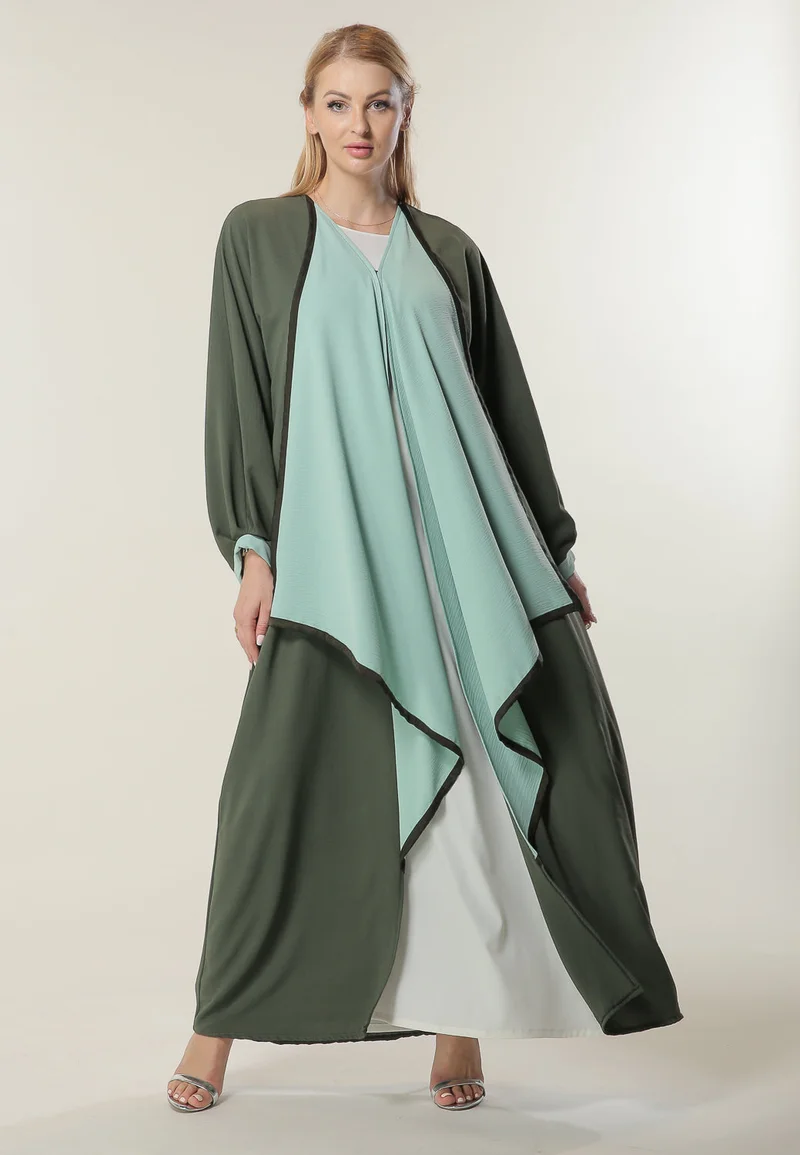 Moistreet Green Colorblock Casual Abaya