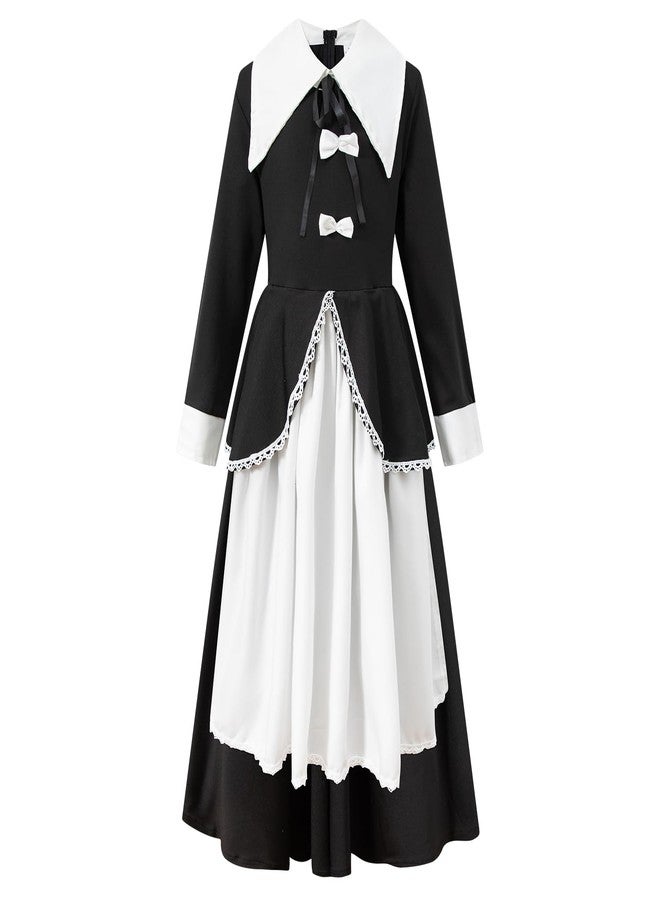 Okbebe Pilgrim Outfit for Girls Thanksgiving Kids Girls Colonial Pioneer Dress (Black 9-10T) - Image 2
