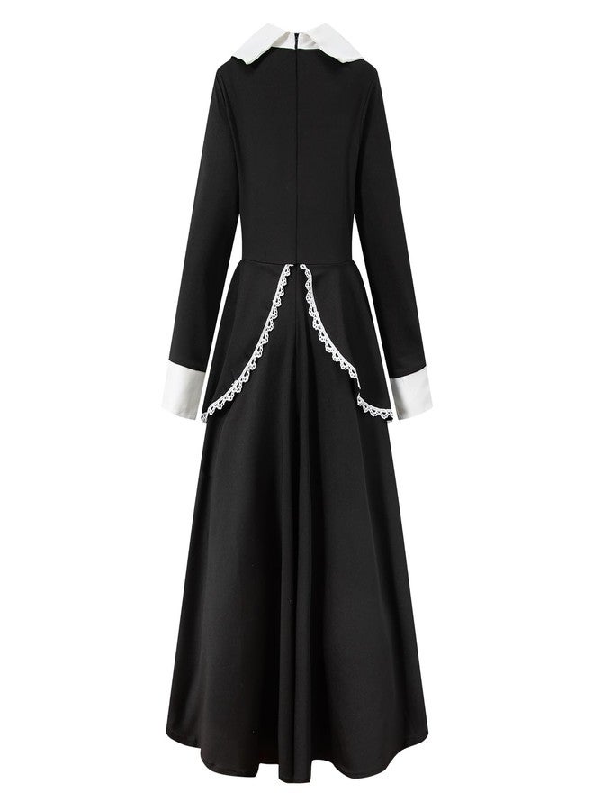 Okbebe Pilgrim Outfit for Girls Thanksgiving Kids Girls Colonial Pioneer Dress (Black 9-10T) - Image 3