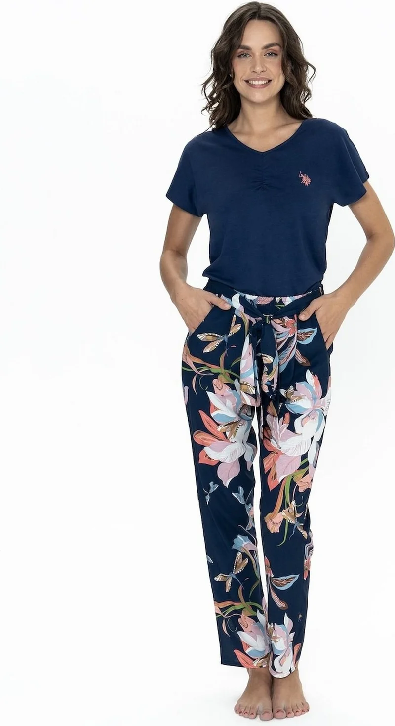 يو اس بولو اسن 20100 Women's Short Sleeve Crew Neck Pajama Set-Navy Blue