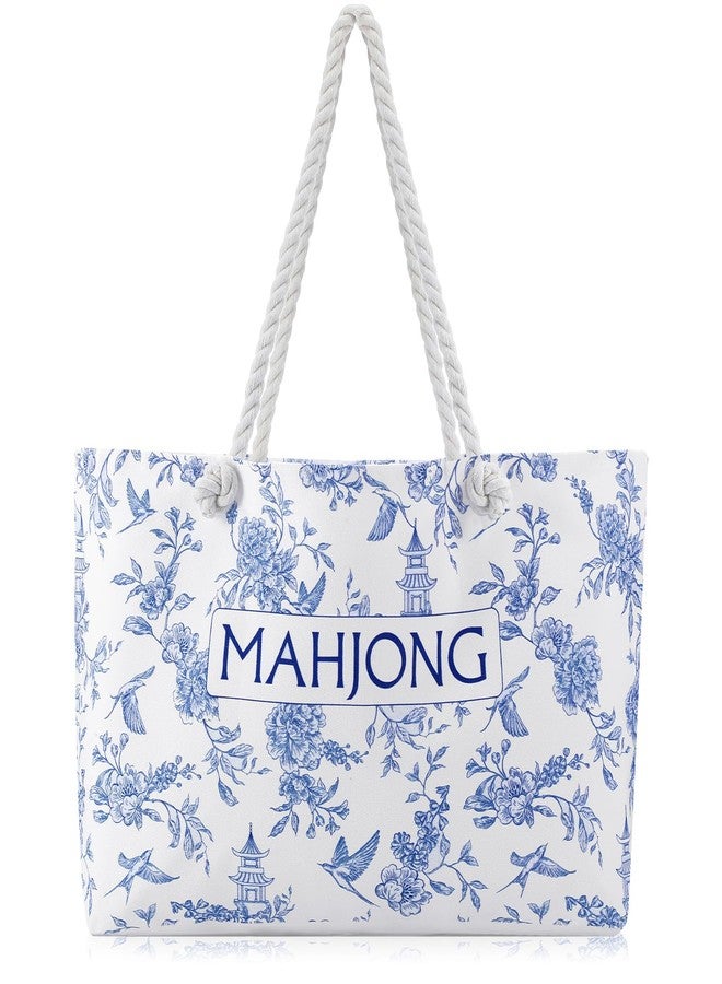 Sunnymove Empty Mahjong Tote Bag Mahjong Canvas Bag 24.0 x 13.0 x 4.7 Inch Chinoiserie Empty Canvas Tote with Handle Thickened Blue Printed Case for Game Player Lover Gift Daily Storage Carry(Elegant) - Image 1