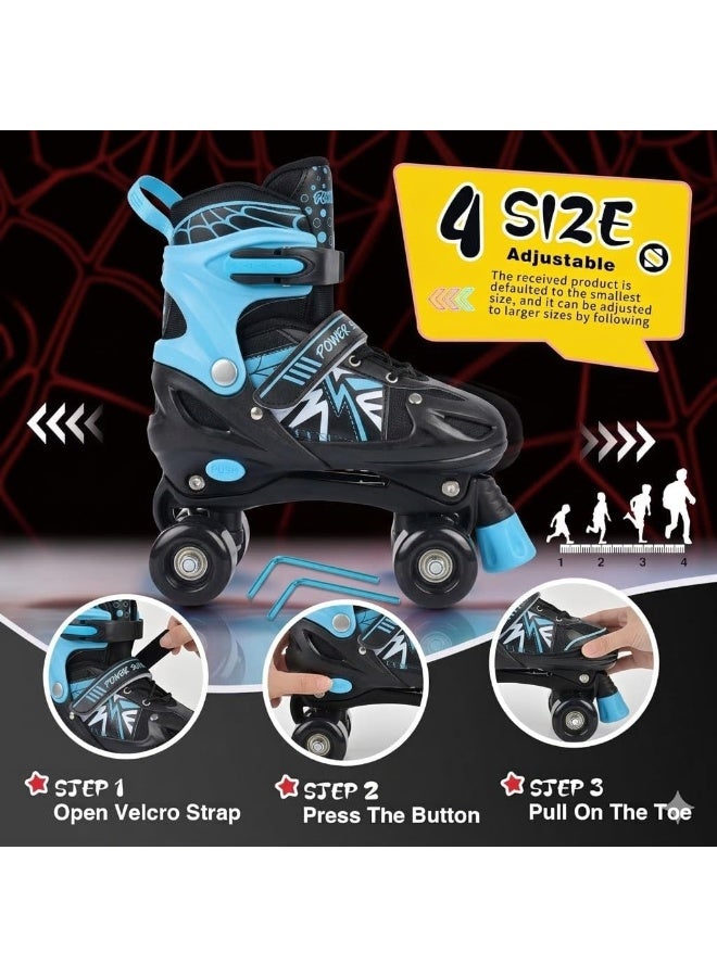 Kids Adjustable Roller Skates with 4 Wheels and Front Brakes - Black/Blue - Image 2