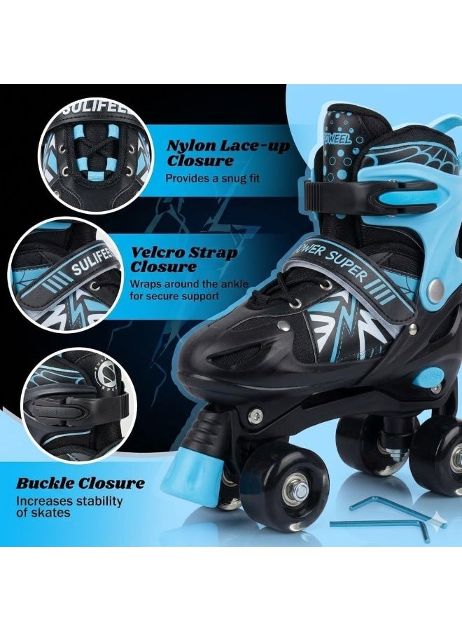 Kids Adjustable Roller Skates with 4 Wheels and Front Brakes - Black/Blue - Image 4