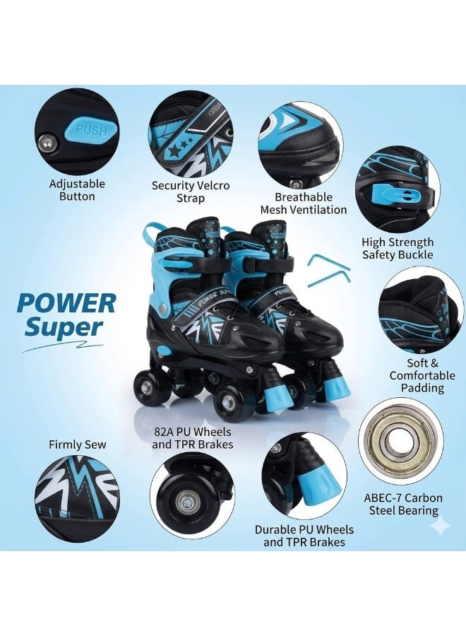 Kids Adjustable Roller Skates with 4 Wheels and Front Brakes - Black/Blue - Image 3