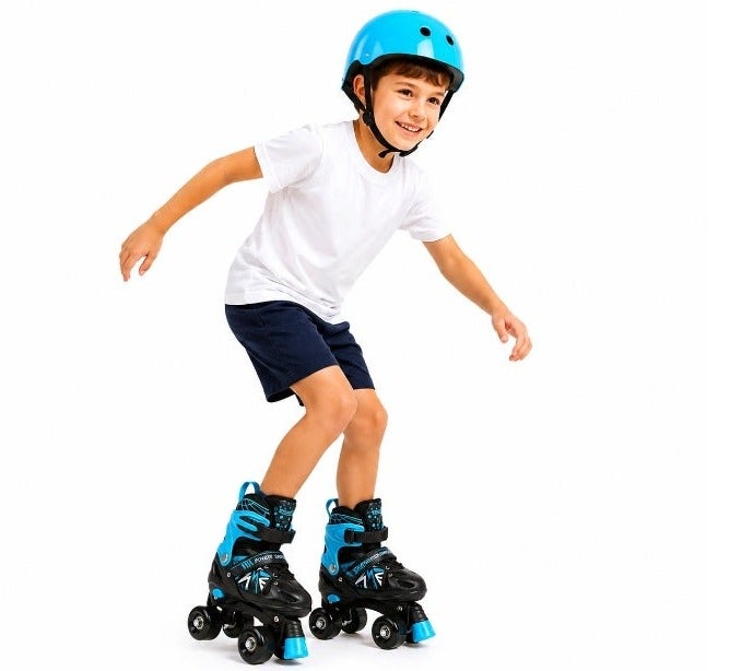 Kids Adjustable Roller Skates with 4 Wheels and Front Brakes - Black/Blue - Image 1