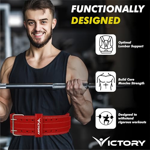 VICTORY Genuine Leather Weight Lifting Belt 4" inch Durable Comfortable Lower Back Support for Men and Women | Body Fitness Gym Back Support Weightlifting Belt | Unisex | (Medium, Red) - Image 2