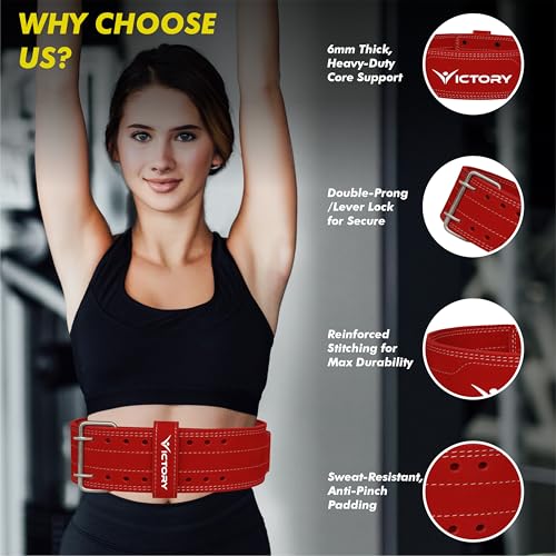 VICTORY Genuine Leather Weight Lifting Belt 4" inch Durable Comfortable Lower Back Support for Men and Women | Body Fitness Gym Back Support Weightlifting Belt | Unisex | (Medium, Red) - Image 4