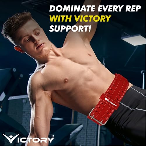 VICTORY Genuine Leather Weight Lifting Belt 4" inch Durable Comfortable Lower Back Support for Men and Women | Body Fitness Gym Back Support Weightlifting Belt | Unisex | (Medium, Red) - Image 5