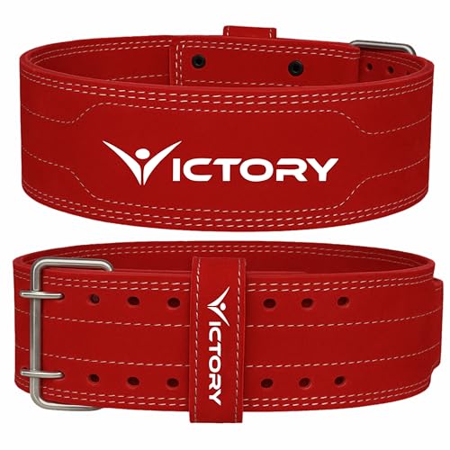 VICTORY Genuine Leather Weight Lifting Belt 4" inch Durable Comfortable Lower Back Support for Men and Women | Body Fitness Gym Back Support Weightlifting Belt | Unisex | (Medium, Red) - Image 1