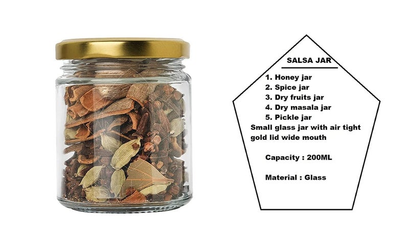 ARUZEN Glass Small Containers Set of 12 Masala and Spices Storage Jars for Kitchen, Refrigerator | Round Shape Glass Bottle for Kitchen Storage | Airtight Dry Fruits Container - 200 ml - Image 3