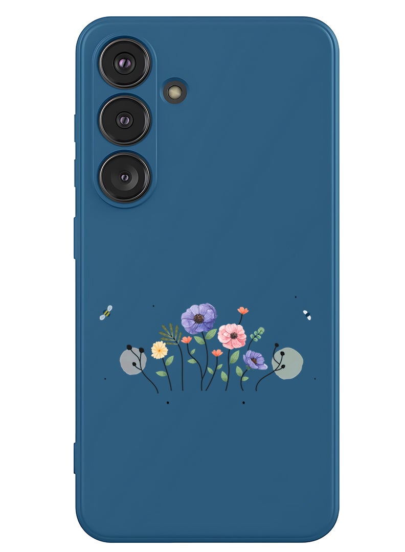 Theodor Protective Slim Fit Case Liquid Silicone Cover with Full Body Protection Anti-Scratch Shockproof Case For Samsung Galaxy S25 Plus (Blue) - Flower and bees - Image 1