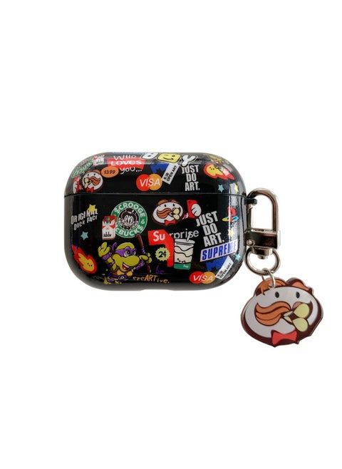For Airpods4 Generation Bluetooth Headset Protective Cover For Apple 3 Generation/Pro2 Cartoon Soft Case Cute Personality Pendant-Color:IMD Soft Shell-Tide Brand Label (with Pendant)-Applicable Model:Airpods 3 Headphone Set