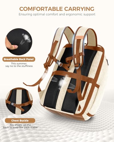 Ponhog 17 Inch Laptop Backpack for Men, Business Travel Anti-Theft Backpack with USB Charging Port, Water Resistant Computer Bag Carry On Flight Approved for Work College Weekender, Beige - Image 5