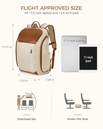 Ponhog 17 Inch Laptop Backpack for Men, Business Travel Anti-Theft Backpack with USB Charging Port, Water Resistant Computer Bag Carry On Flight Approved for Work College Weekender, Beige - Image 3