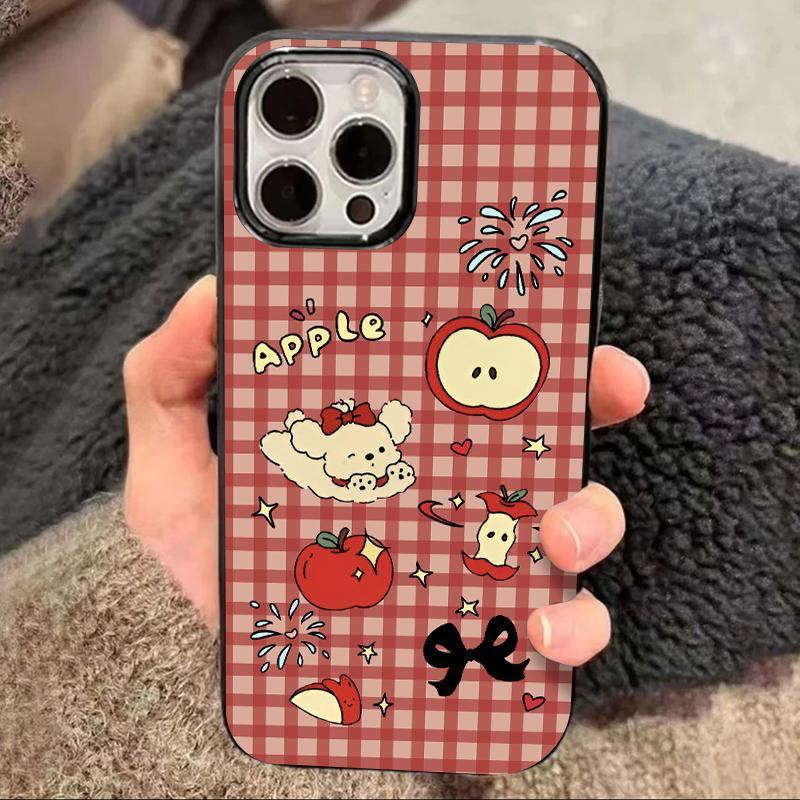 Apple iPhone 13 Pro phone case with red plaid cartoon puppy design, fun and shockproof soft case. - Image 1