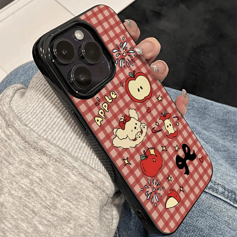 Apple iPhone 13 Pro phone case with red plaid cartoon puppy design, fun and shockproof soft case. - Image 3