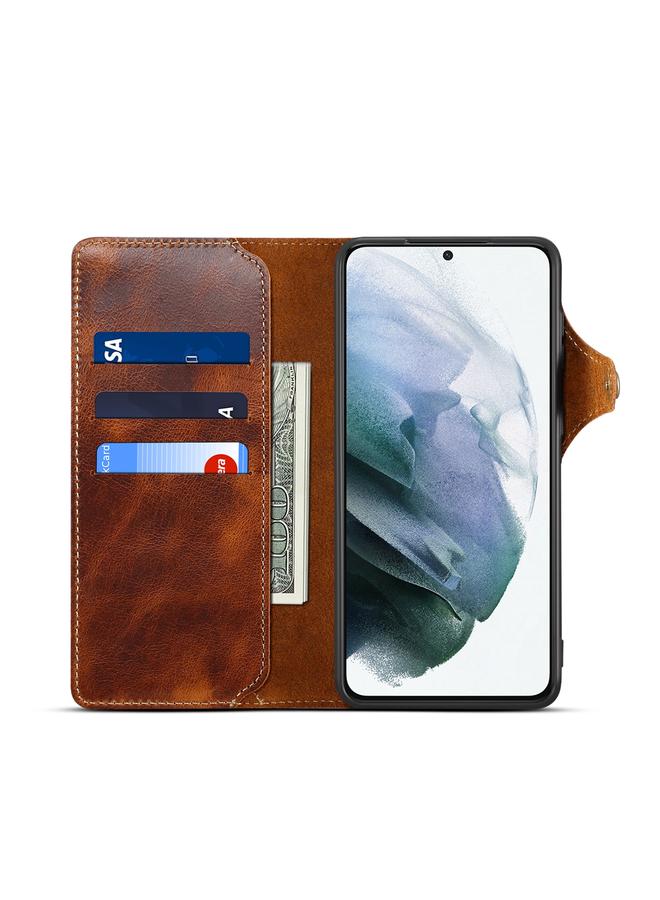 دينيور جراب لهاتف Samsung Galaxy S21 5G مصنوع من جلد البقر الشمعي الزيتي بزر مغناطيسي من الجلد الأصلي - Image 4