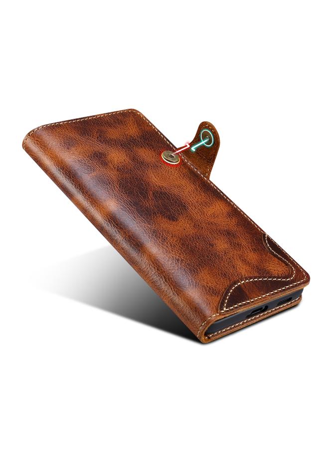 دينيور جراب لهاتف Samsung Galaxy S21 5G مصنوع من جلد البقر الشمعي الزيتي بزر مغناطيسي من الجلد الأصلي - Image 5