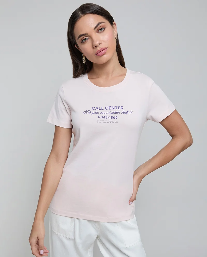 أر أند بي Printed T-Shirt with Crew Neck and Short Sleeves