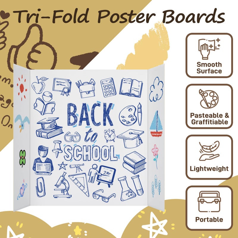 PSHVYM 4 Pcs Small Trifold Poster Board, 21.5 x 14 inches Poster Board with Double Sided Tapes and Cardboard, Corrugated Presentation/Display Board for School Project, Science Fair, Business - Image 4