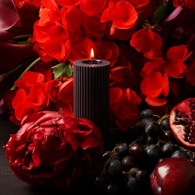 atorakushon Soy Wax Set of 3 Black Long Ribbed Pillar Candles Aroma Scented 2''x5''Inches Candle Valentine Gift Home Party Decoration Wedding Spa X-Mass - Image 5