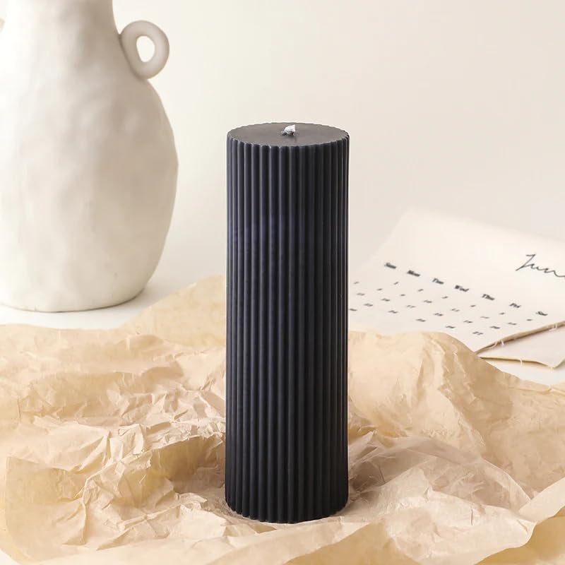 atorakushon Soy Wax Set of 3 Black Long Ribbed Pillar Candles Aroma Scented 2''x5''Inches Candle Valentine Gift Home Party Decoration Wedding Spa X-Mass - Image 4