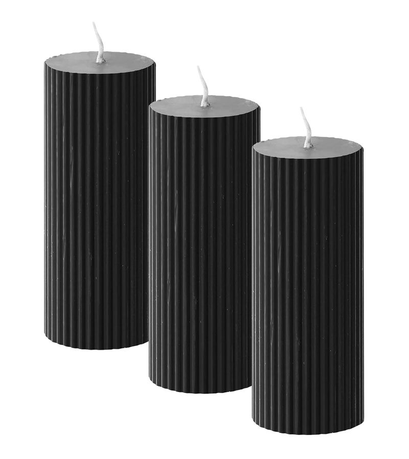 atorakushon Soy Wax Set of 3 Black Long Ribbed Pillar Candles Aroma Scented 2''x5''Inches Candle Valentine Gift Home Party Decoration Wedding Spa X-Mass - Image 1