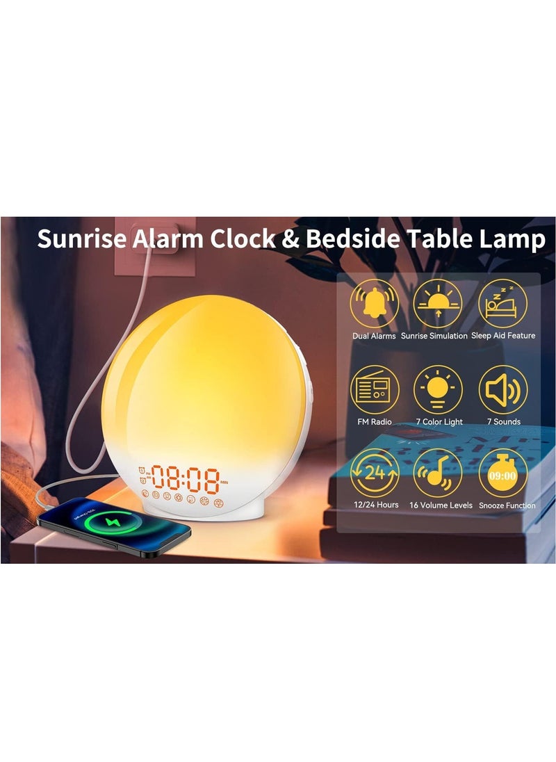 oakura Oakura Sunrise Alarm Clock Wake Up Light 7 Sounds, Dual Alarms, Snooze, FM Radio  - Image 2