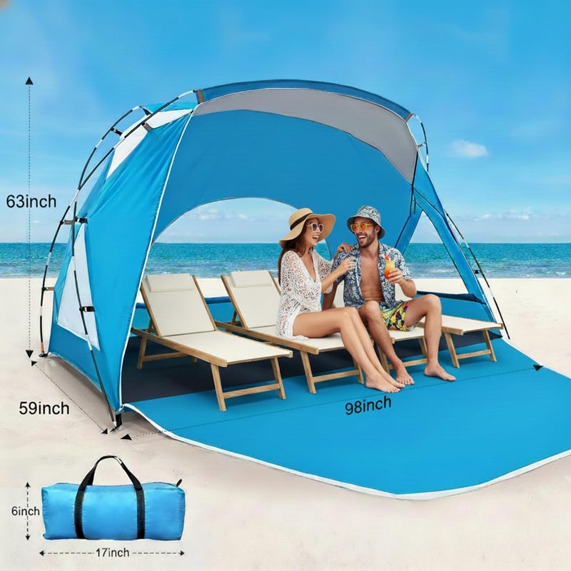 Etto Beach Tent, Portable Sun Shelter for 2/3/4/6-8 Person with UPF 50+ UV Protection, Easy Setup Waterproof Beach Shade Canopy Cabana for Family Outdoor and Picnics, Fishing with Carrying Bag - Image 2