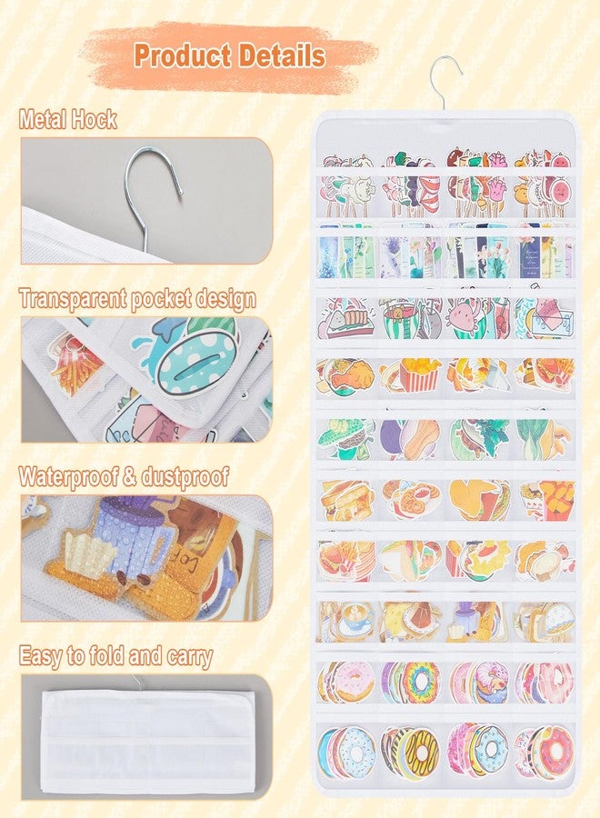 Faccito 1 Pcs Hanging Sticker Display Organizer, Double-Sided 80 Pocket Sticker Storage, Portable Wall-Hanging Decal Chart Holder for Vendors Events, Collectors, Small Business Supplier (White) - Image 3