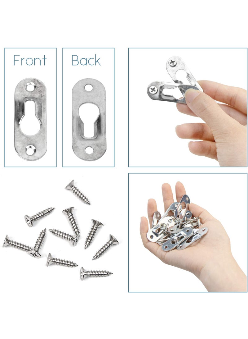 Excefore 40PCS Single Keyhole Hangers with 80 Pieces Screws, Metal Keyhole Hanging Plates, Hanging Brackets, Metal Hanging Fasteners for Mirror Picture Frames, 43 x 16 mm (Silver)  - Image 3
