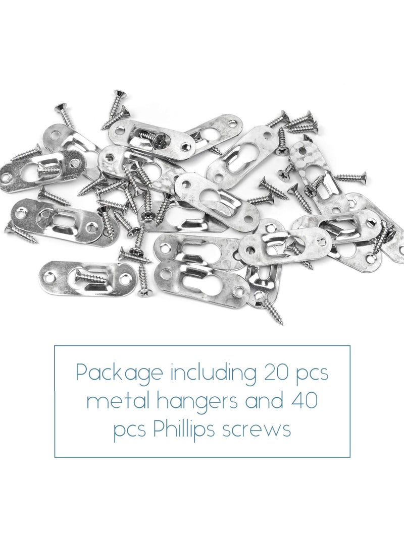 Excefore 40PCS Single Keyhole Hangers with 80 Pieces Screws, Metal Keyhole Hanging Plates, Hanging Brackets, Metal Hanging Fasteners for Mirror Picture Frames, 43 x 16 mm (Silver)  - Image 2