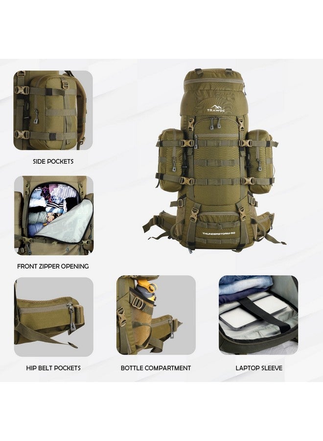 تراوك حقيبة ظهر TRAWOC THUNDERSTORM بسعة 90 لترًا بإطار داخلي للرجال والنساء، حقيبة ظهر للسفر مع حقيبة ظهر قابلة للفصل/حقيبة تخييم وتنزه سيرًا على الأقدام BHK008Max باللون الأخضر الزيتوني - Image 5