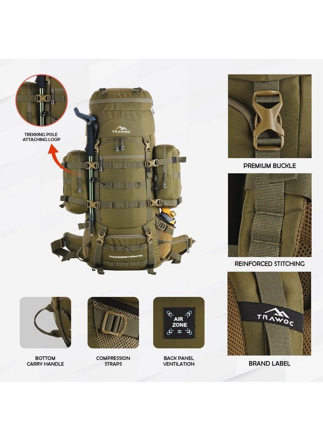 تراوك حقيبة ظهر TRAWOC THUNDERSTORM بسعة 90 لترًا بإطار داخلي للرجال والنساء، حقيبة ظهر للسفر مع حقيبة ظهر قابلة للفصل/حقيبة تخييم وتنزه سيرًا على الأقدام BHK008Max باللون الأخضر الزيتوني - Image 2