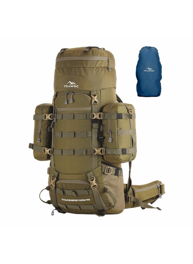 تراوك حقيبة ظهر TRAWOC THUNDERSTORM بسعة 90 لترًا بإطار داخلي للرجال والنساء، حقيبة ظهر للسفر مع حقيبة ظهر قابلة للفصل/حقيبة تخييم وتنزه سيرًا على الأقدام BHK008Max باللون الأخضر الزيتوني - Image 1