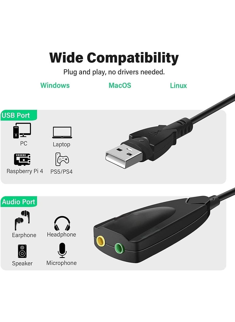 ماركة غير محددة محول صوت USB - بطاقة صوت استريو خارجية مع سماعة رأس 3.5 مم ومقبس الميكروفون لإخراج الصوت الواضح  - Image 4