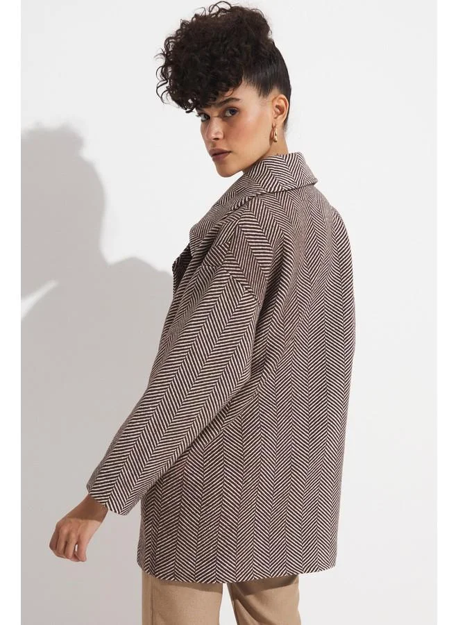 JUNE June Patterned Coat Brown